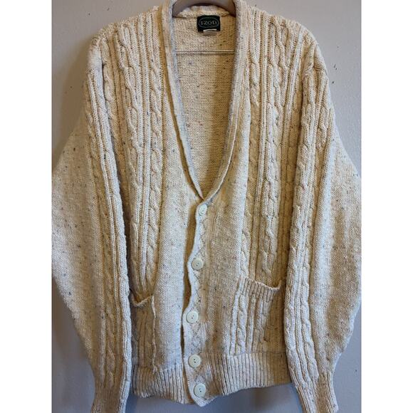 VTG 80s IZOD Cable Knit Shawl Collar Cardigan Grandpa Chunky Fisherman Sweater M - Picture 14 of 16